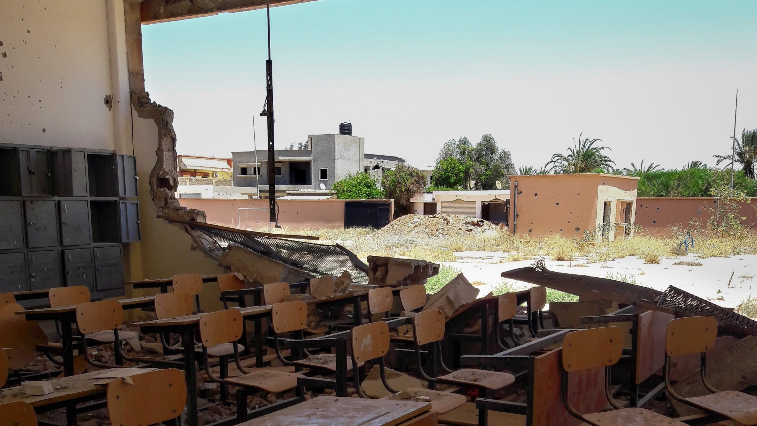 Destroyed school classroom in the Guwarsha neighbourhood of Benghazi, Eastern Libya. Credits: ACTED/Nada Elfeituri, June 2017